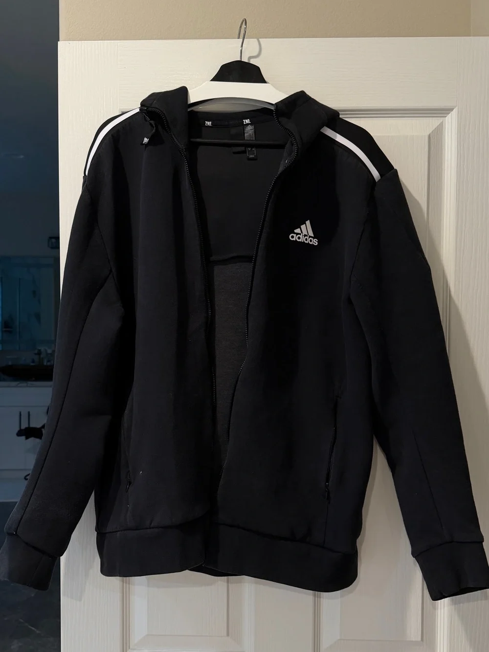 adidas Black Jacket with White Shoulder Stripes